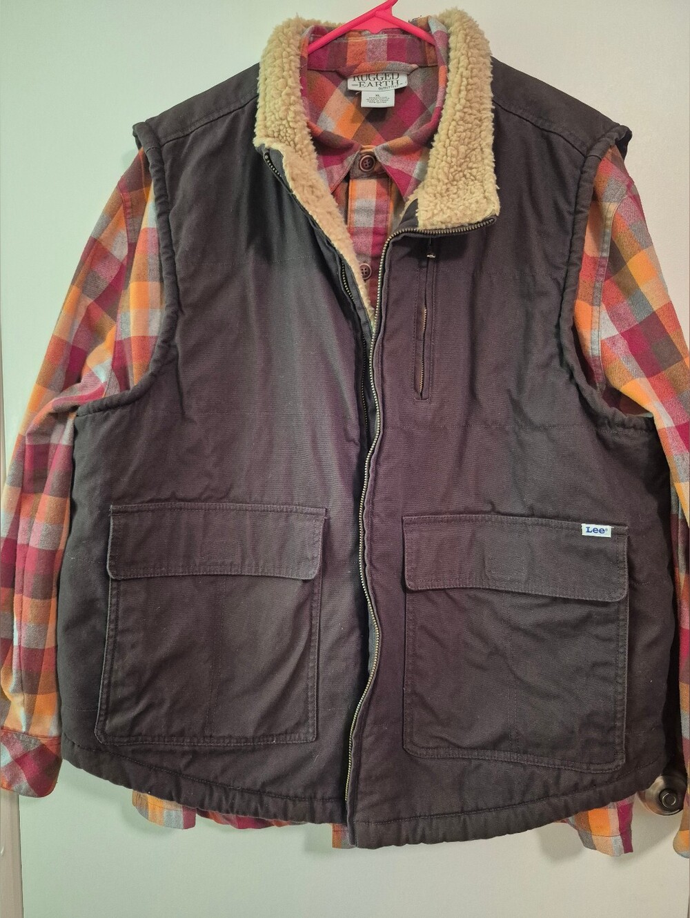 Lee Dark Brown Sherpa Collar Utility Vest
